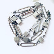 Vintage Necklace, Silver Necklace, Long Necklace, Long Chain, Vintage Jewelry, Geometric Jewelry, Unique Necklace, Square Shapes, 925 Chain