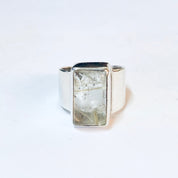 Vintage Ring, Silver Ring, Thick Band, Vintage Jewelry, Clear Gemstone, Quartz Ring, Polished Quartz, Unique Jewelry, Rectangle Stone, 925