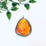 Vintage Pendant, Amber Pendant, Orange Amber, Vintage Jewelry, Silver Pendant, Vintage Necklace, Large Amber, Large Pendant, Statement Piece