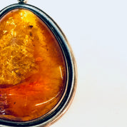 Vintage Pendant, Amber Pendant, Orange Amber, Vintage Jewelry, Silver Pendant, Vintage Necklace, Large Amber, Large Pendant, Statement Piece