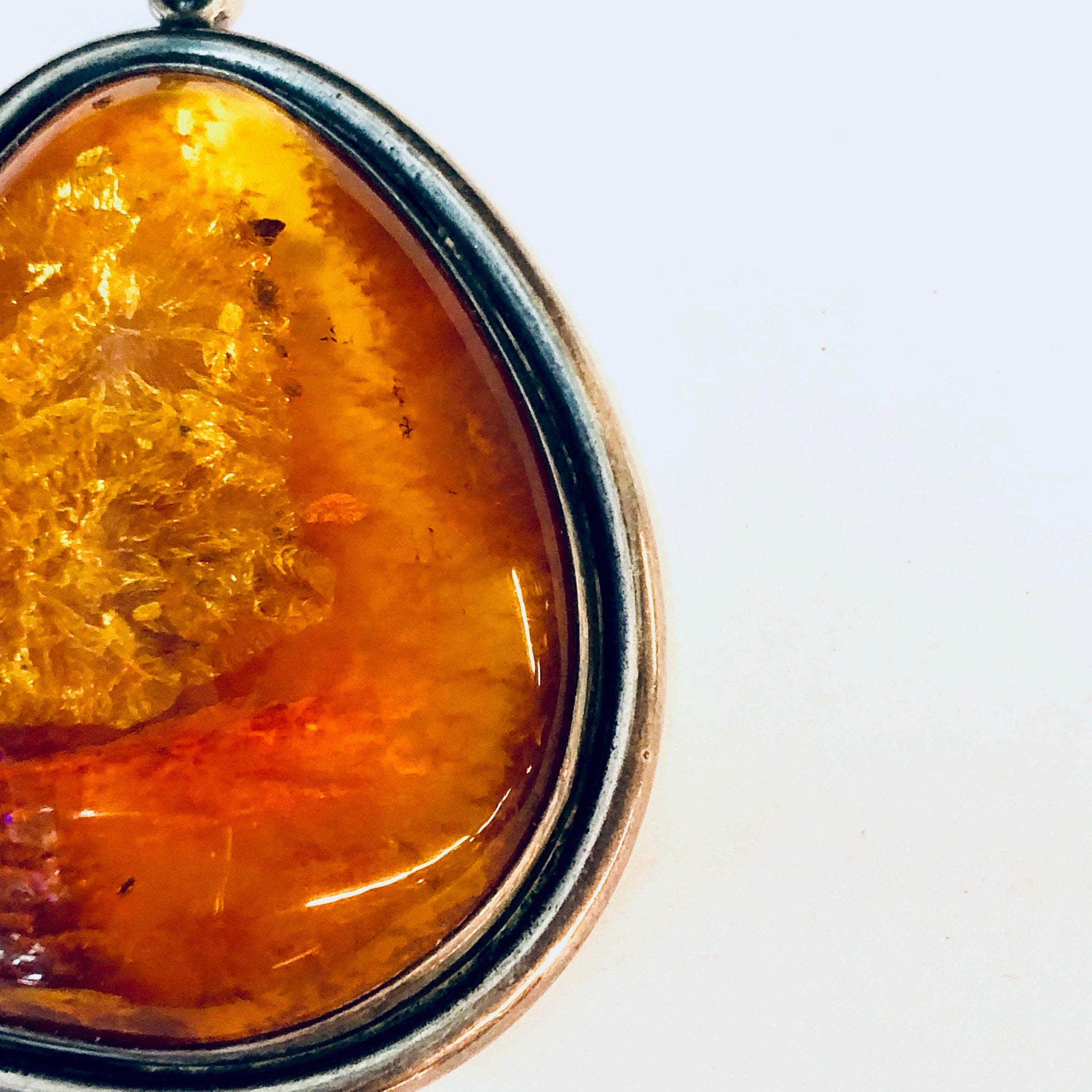Vintage Pendant, Amber Pendant, Orange Amber, Vintage Jewelry, Silver Pendant, Vintage Necklace, Large Amber, Large Pendant, Statement Piece