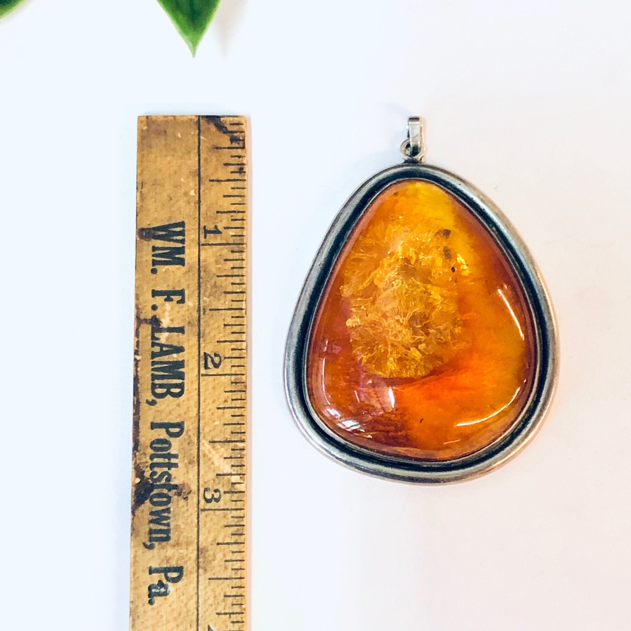 Vintage Pendant, Amber Pendant, Orange Amber, Vintage Jewelry, Silver Pendant, Vintage Necklace, Large Amber, Large Pendant, Statement Piece