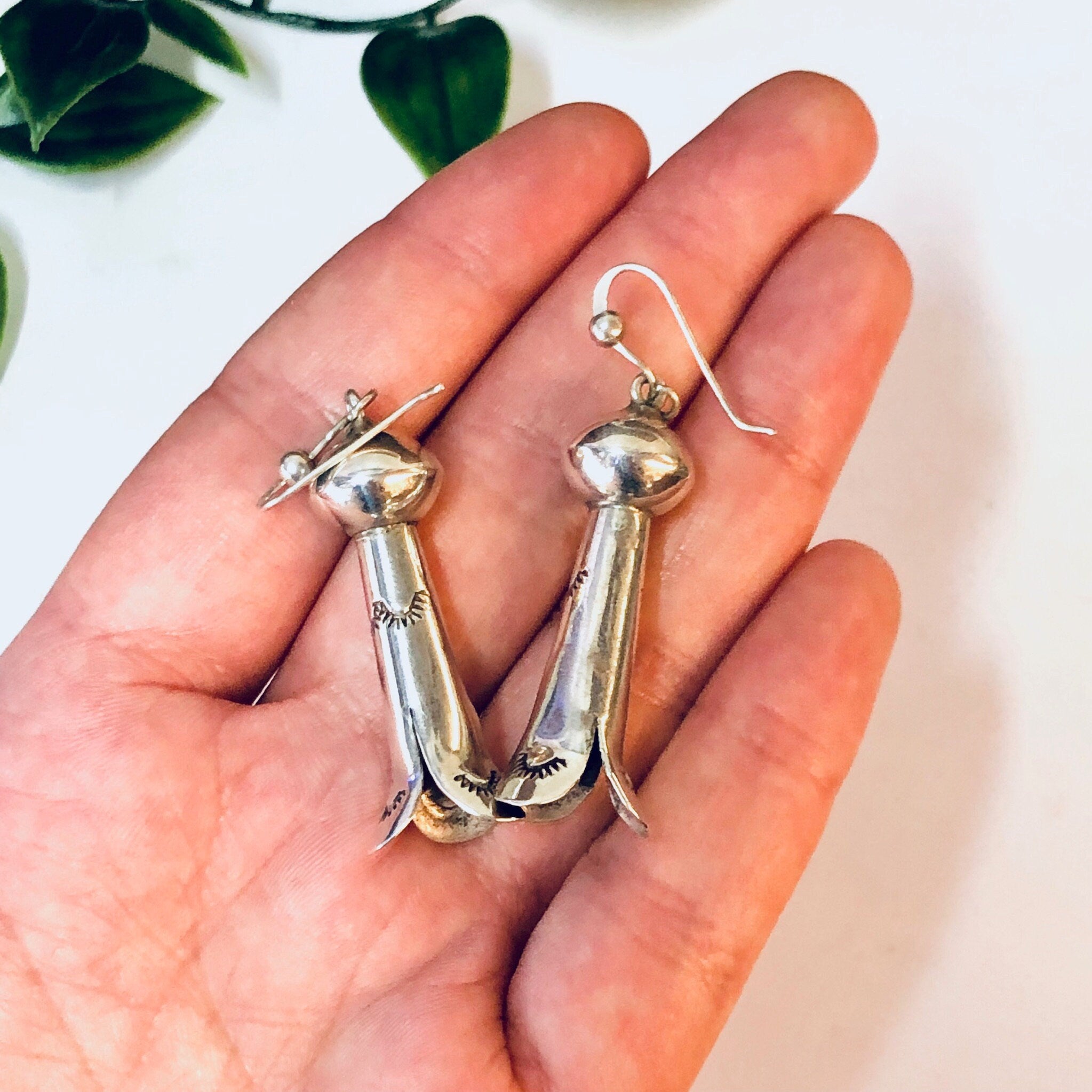 Vintage Earrings, Silver Earrings, Squash Blossom Earrings, Unique Jewelry, Vintage Jewelry, Dangle Earrings, Pierced Ears, 925 Earrings,