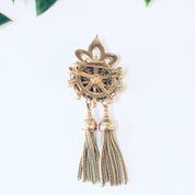 Vintage Brooch, Gold Toned Brooch, Starburst Design, Tassel Pin, Vintage Pin, Statement Jewelry, Dangling Brooch, Vintage Jewelry, Blue,