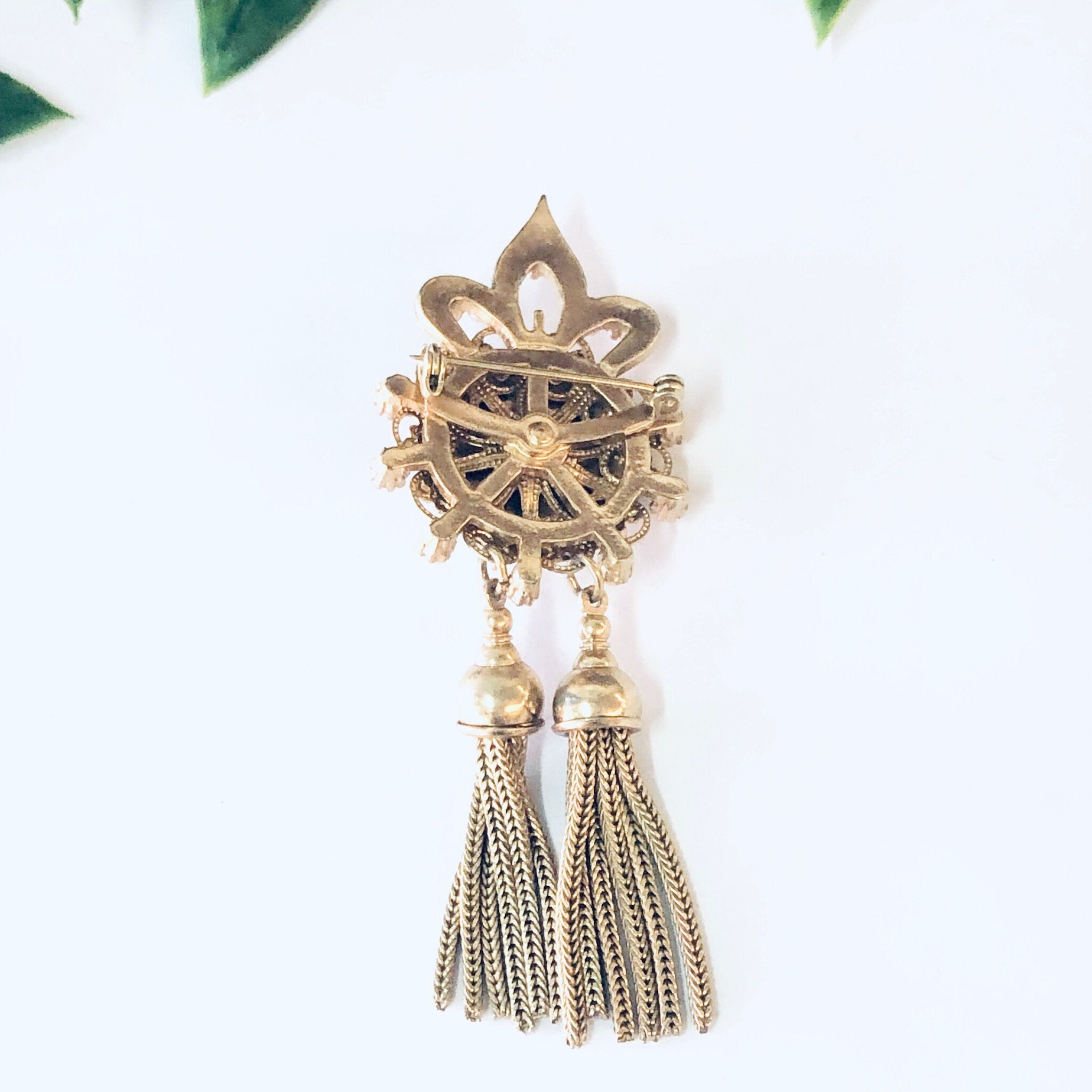 Vintage Brooch, Gold Toned Brooch, Starburst Design, Tassel Pin, Vintage Pin, Statement Jewelry, Dangling Brooch, Vintage Jewelry, Blue,