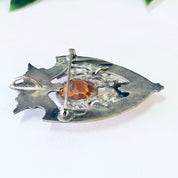 Vintage Brooch, Vintage Pendant, Crest Design, Deer Pin, Deer Jewelry, Hunters Brooch, Antler Brooch, Orange Stone, Costume Jewelry, Unique