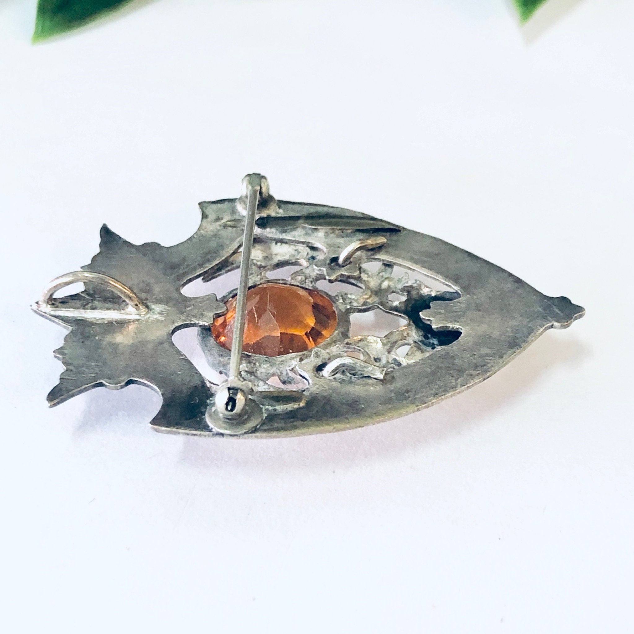 Vintage Brooch, Vintage Pendant, Crest Design, Deer Pin, Deer Jewelry, Hunters Brooch, Antler Brooch, Orange Stone, Costume Jewelry, Unique
