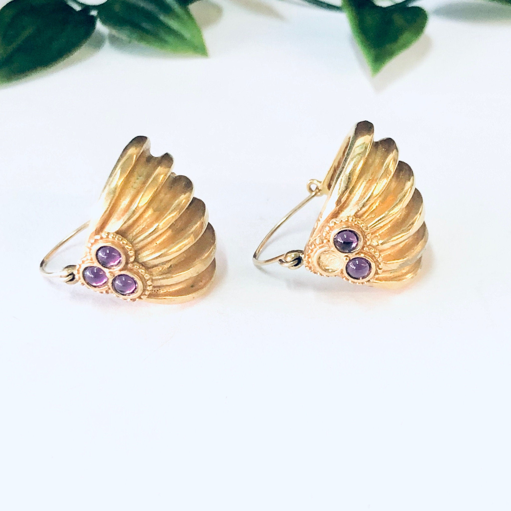 Vintage Earrings, Gold Toned Earrings, Beaded Earrings, Purple Earrings, Red Earrings, Pierced Ears, Vintage Jewelry, Dangle Earrings,