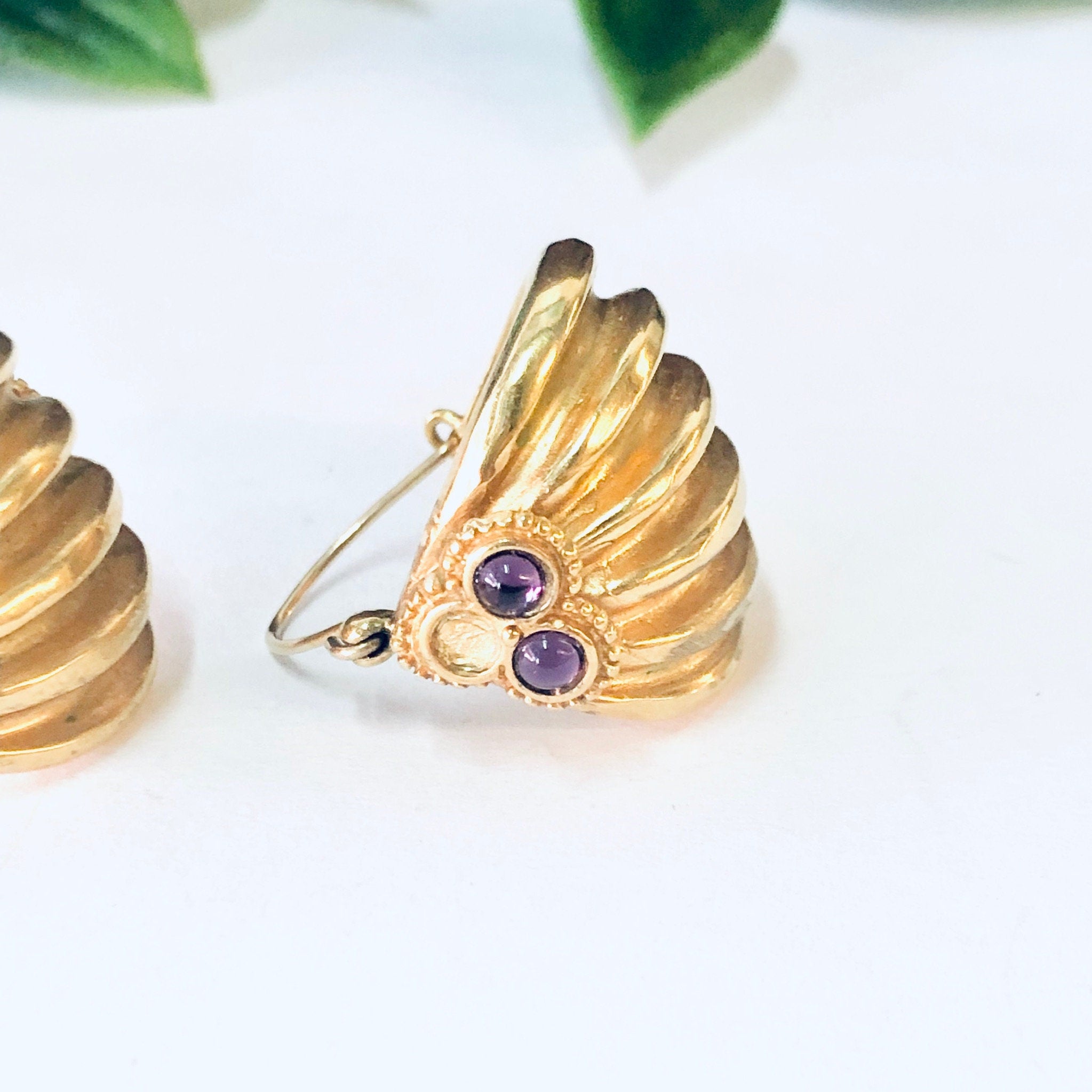 Vintage Earrings, Gold Toned Earrings, Beaded Earrings, Purple Earrings, Red Earrings, Pierced Ears, Vintage Jewelry, Dangle Earrings,