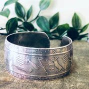 Vintage Bracelet, Cuff Bracelet, Silver Bracelet, Silver Jewelry, Unique Jewelry, Vintage Jewelry, Thick Cuff, Bird Jewelry, 925 Bracelet