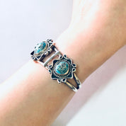 Vintage Bracelet, Silver Bracelet, Cuff Bracelet, Southwestern Style, Boho Jewelry, Bohemian Bracelet, Turquoise Cuff, Blue Stones, 925 Cuff
