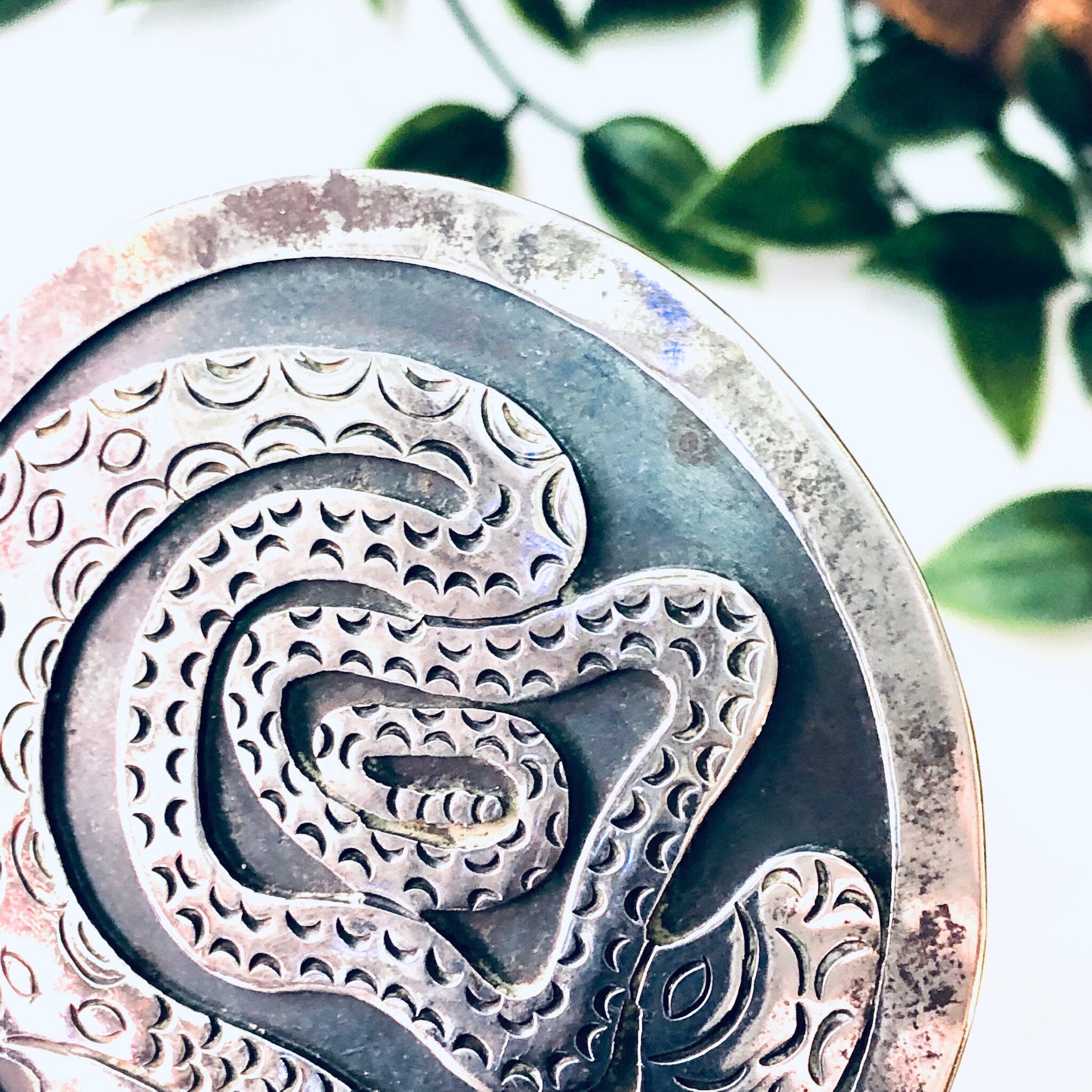 Vintage Pendant, Silver Pendant, Snake Jewelry, Dragon Jewelry, Large Pendant, Vintage Necklace, Unique Jewelry, Round Pendant, 925 Pendant
