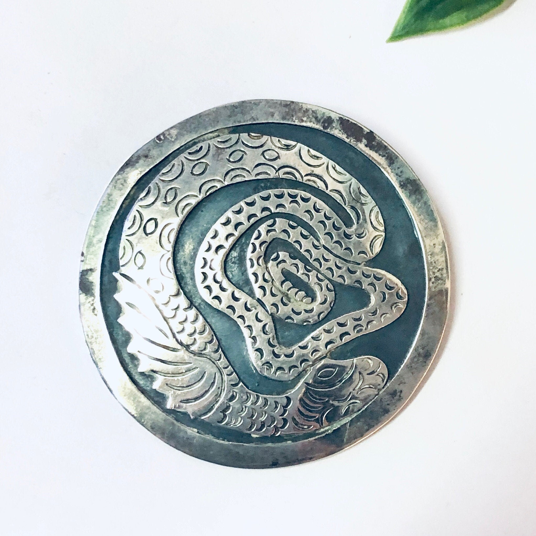 Vintage Pendant, Silver Pendant, Snake Jewelry, Dragon Jewelry, Large Pendant, Vintage Necklace, Unique Jewelry, Round Pendant, 925 Pendant
