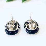 Vintage Earrings, Silver Earrings, black and Silver, Swirl Design, Pierced Ears, Vintage Jewelry, Unique Jewelry, Swirl Earrings, 925 Studs