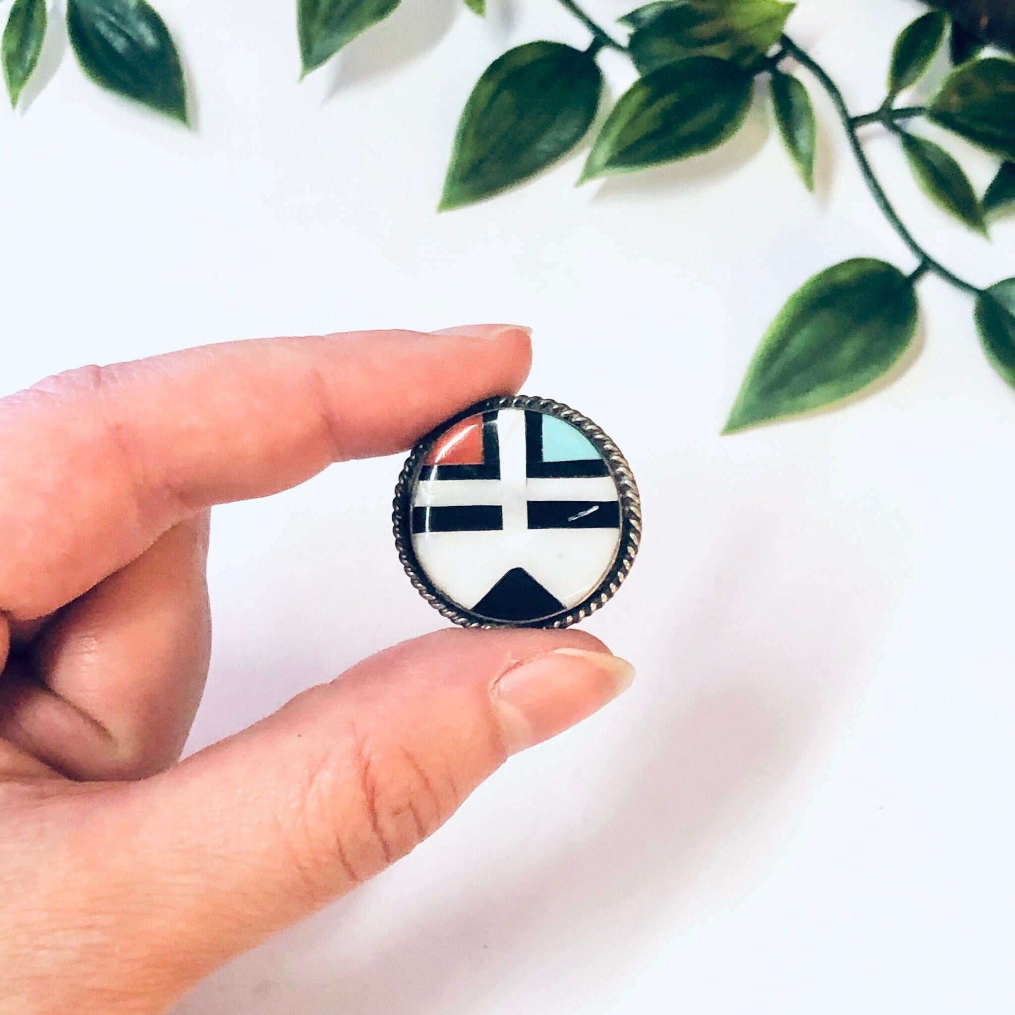 Vintage Pendant, Vintage Brooch, Silver Pendant, Silver Brooch, Inlayed Brooch, Mosaic Brooch, Round Pendant, Vintage Pendant, Coral, Blue