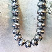 Vintage Necklace, Silver Necklace, Beaded Necklace, Silver Beads, Stamped Beads, Southwestern Style, Vintage Jewelry, Statement Necklace