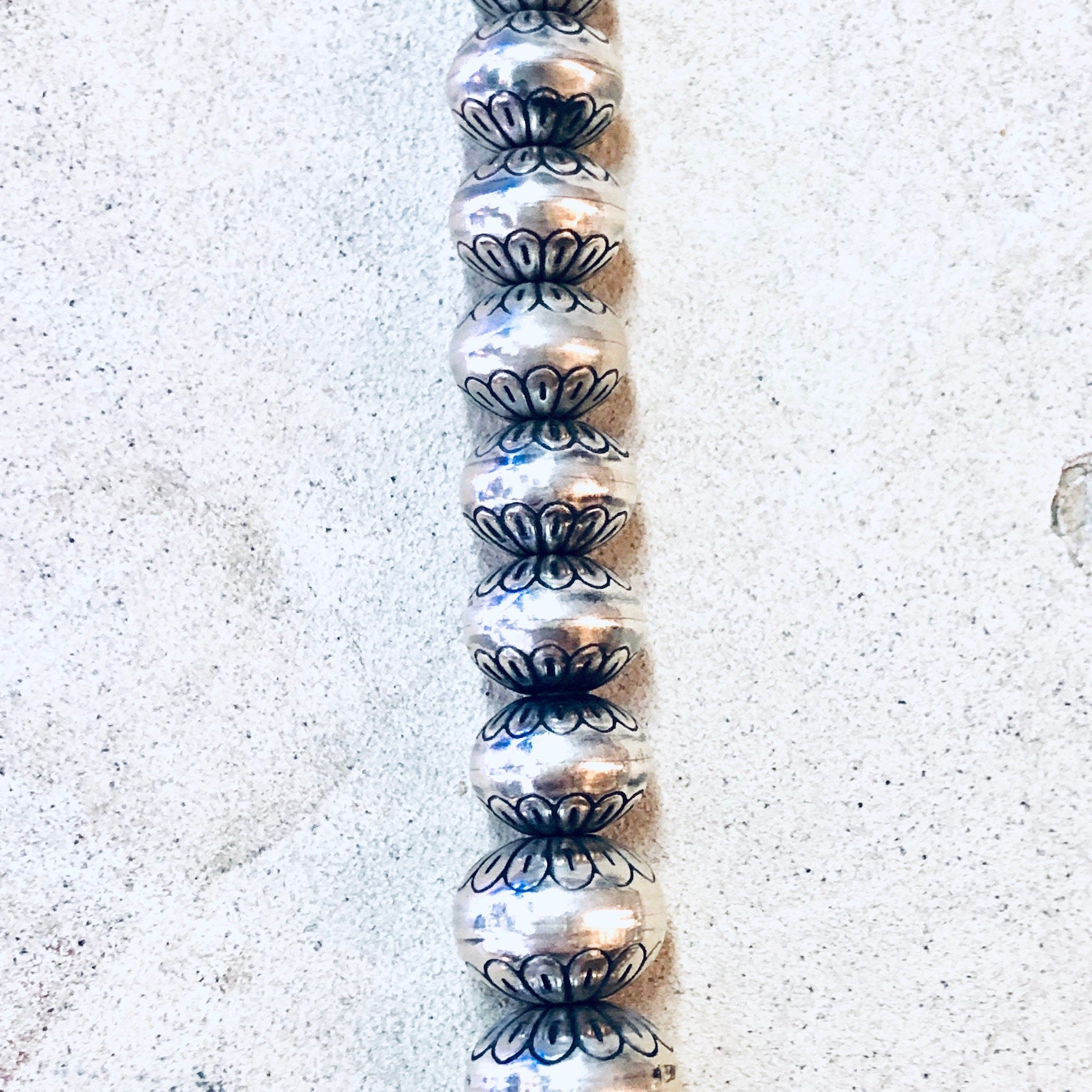 Vintage Necklace, Silver Necklace, Beaded Necklace, Silver Beads, Stamped Beads, Southwestern Style, Vintage Jewelry, Statement Necklace