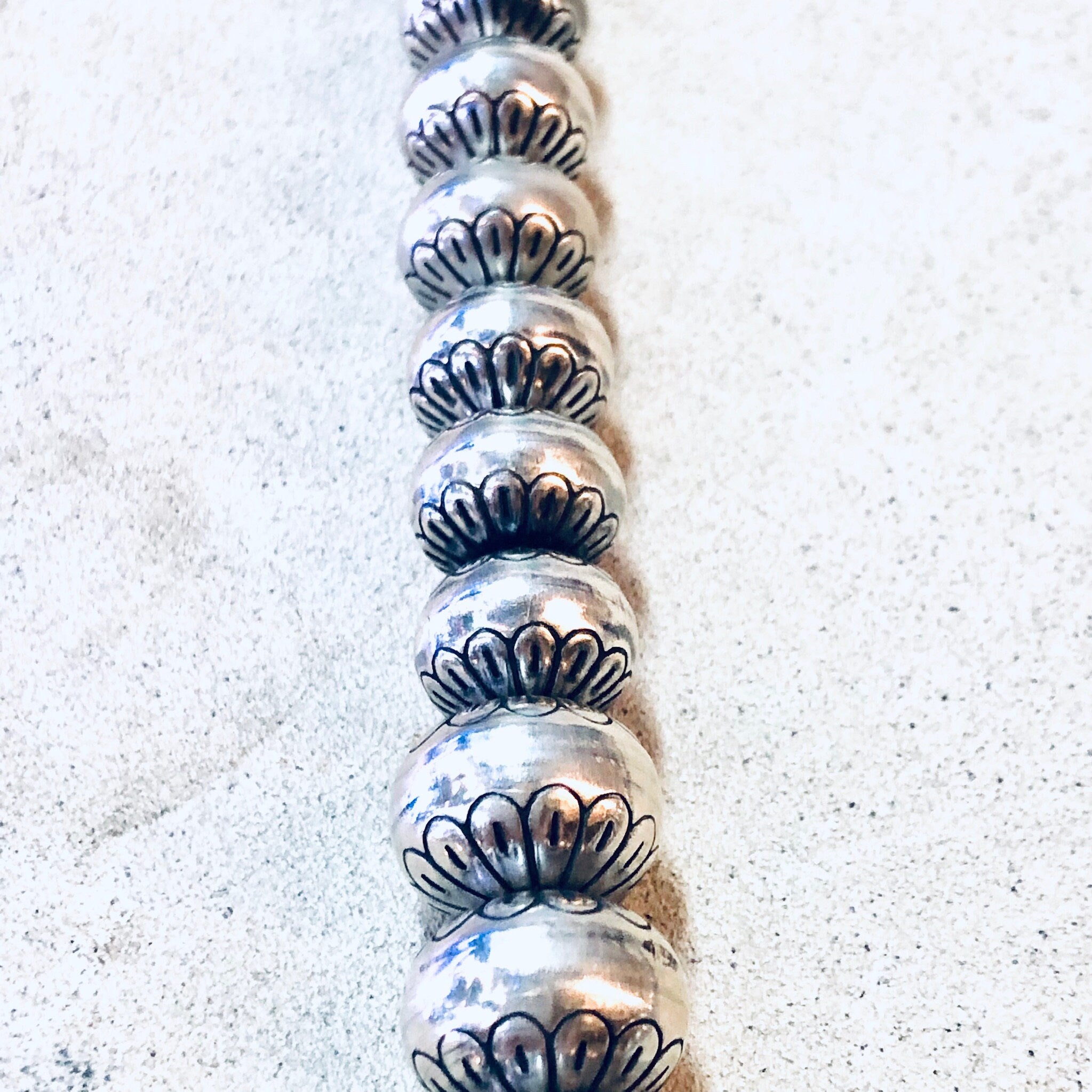 Vintage Necklace, Silver Necklace, Beaded Necklace, Silver Beads, Stamped Beads, Southwestern Style, Vintage Jewelry, Statement Necklace