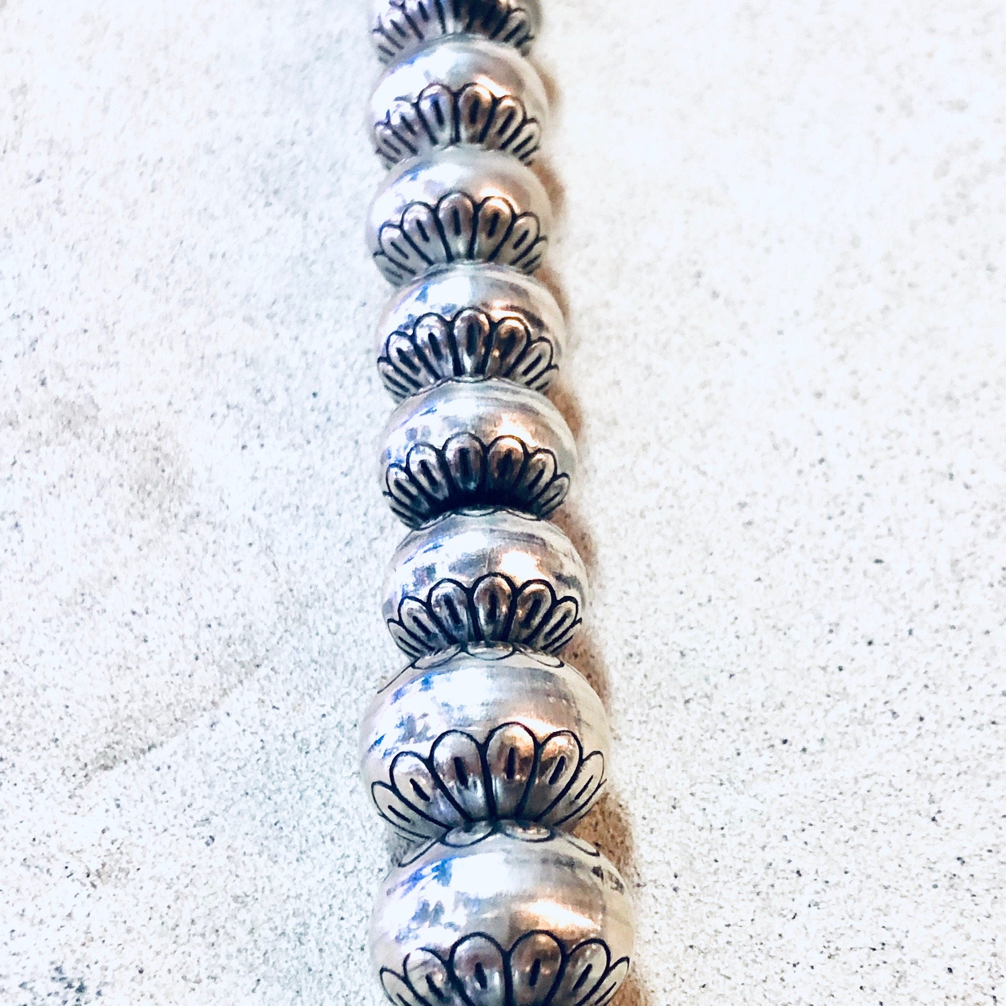 Vintage Necklace, Silver Necklace, Beaded Necklace, Silver Beads, Stamped Beads, Southwestern Style, Vintage Jewelry, Statement Necklace
