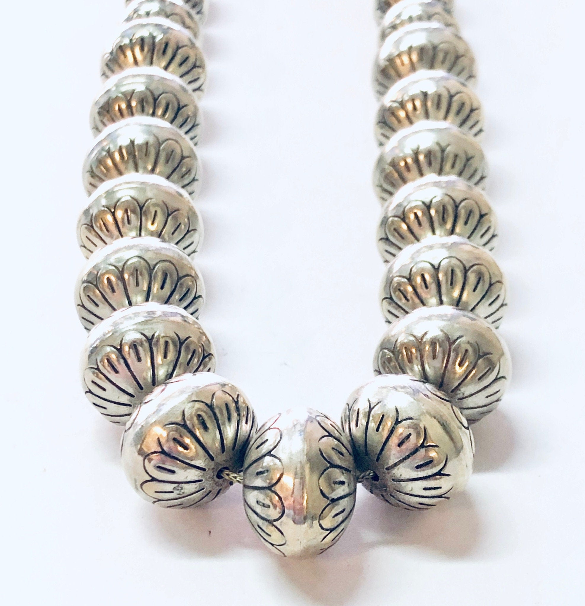 Vintage Necklace, Silver Necklace, Beaded Necklace, Silver Beads, Stamped Beads, Southwestern Style, Vintage Jewelry, Statement Necklace