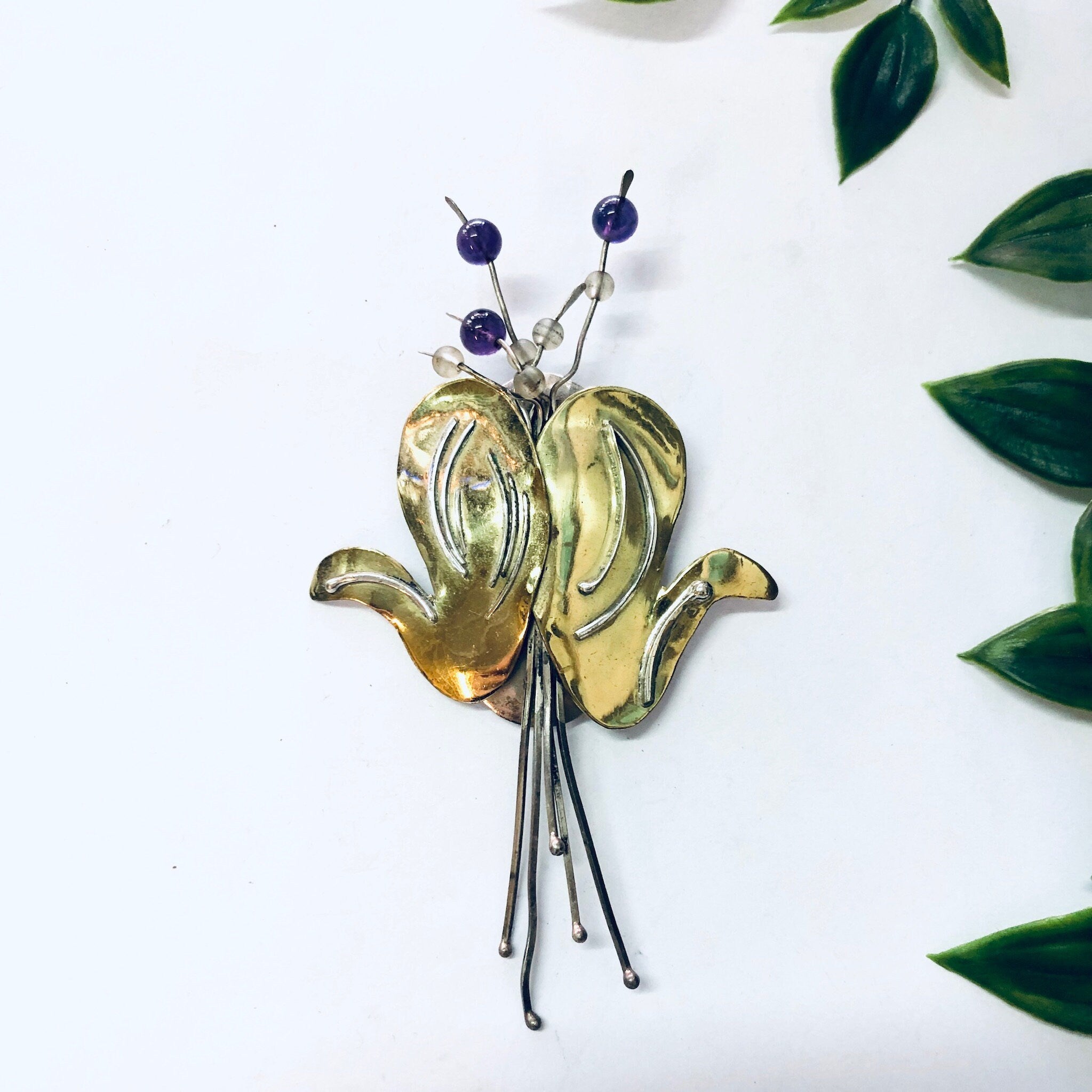 Vintage Brooch, Silver Brooch, Flower Brooch, Unique Jewelry, Vintage Pin, Signed Jewelry, Artist Brooch, Ruth Rosenfeld, Gold Toned Pin
