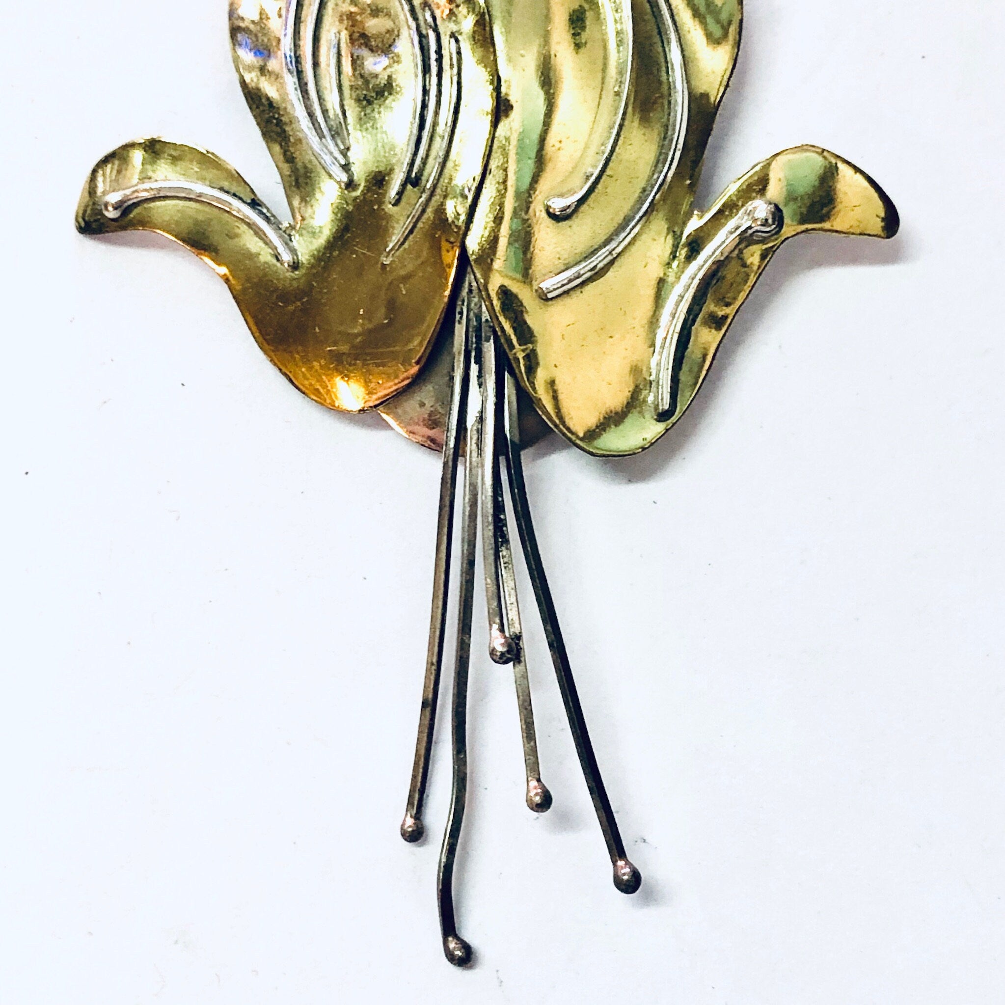 Vintage Brooch, Silver Brooch, Flower Brooch, Unique Jewelry, Vintage Pin, Signed Jewelry, Artist Brooch, Ruth Rosenfeld, Gold Toned Pin