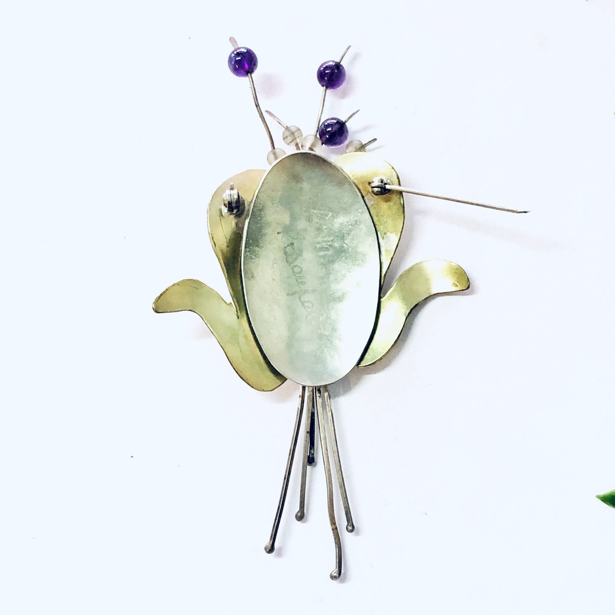 Vintage Brooch, Silver Brooch, Flower Brooch, Unique Jewelry, Vintage Pin, Signed Jewelry, Artist Brooch, Ruth Rosenfeld, Gold Toned Pin