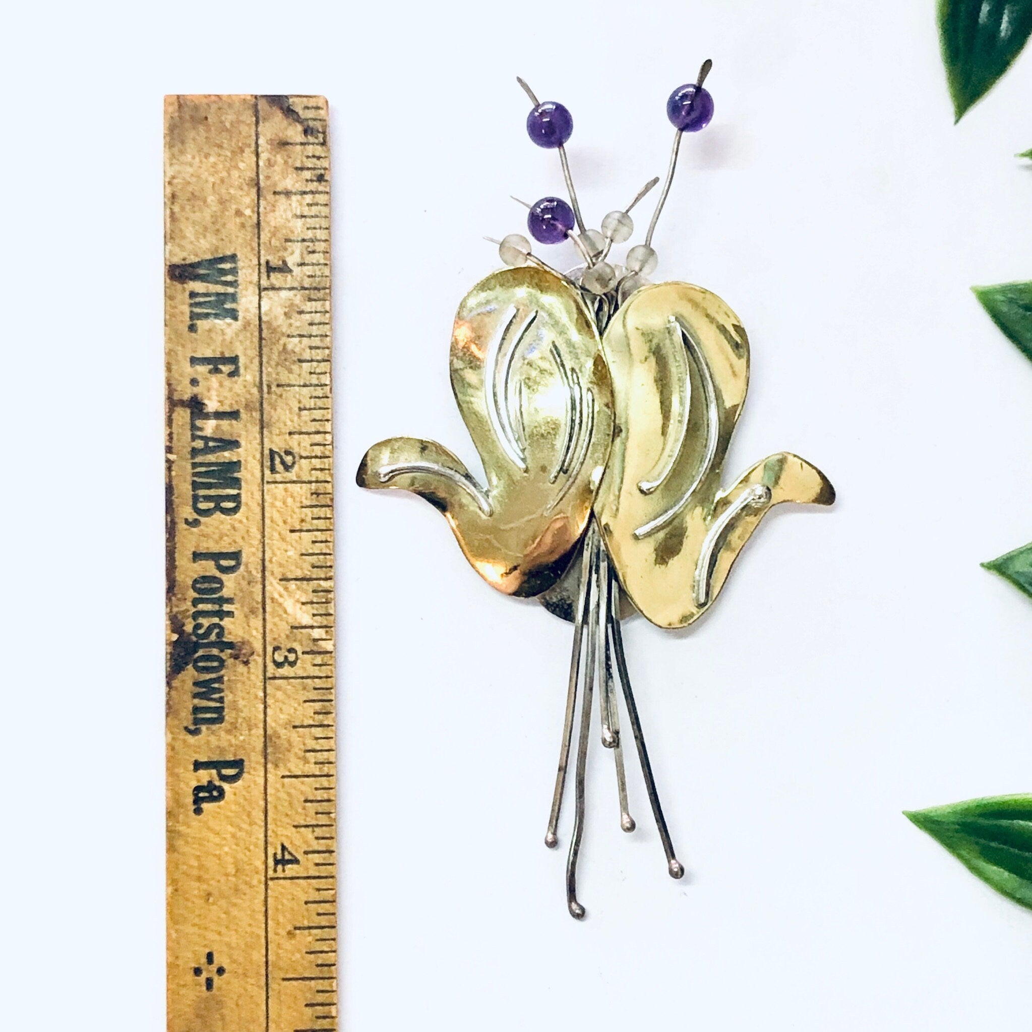 Vintage Brooch, Silver Brooch, Flower Brooch, Unique Jewelry, Vintage Pin, Signed Jewelry, Artist Brooch, Ruth Rosenfeld, Gold Toned Pin