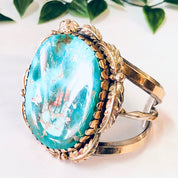 Vintage Bracelet, Cuff Bracelet, Turquoise Bracelet, Large Turquoise, 14K Gold Bracelet, Silver Bracelet, Silver and Gold, Vintage Jewelry,