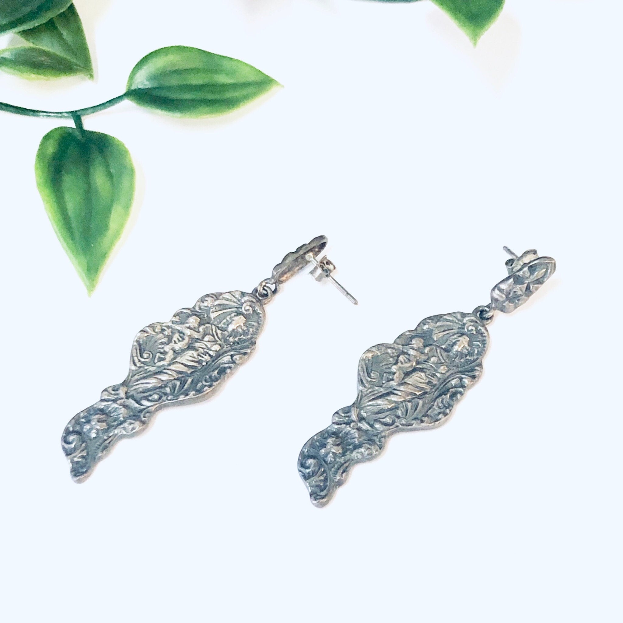 Vintage Earrings, Silver Earrings, Figural Jewelry, Art Nouveau Style, Lady Earrings, Unique Jewelry, Dangle Earrings, Vintage Jewelry, 925