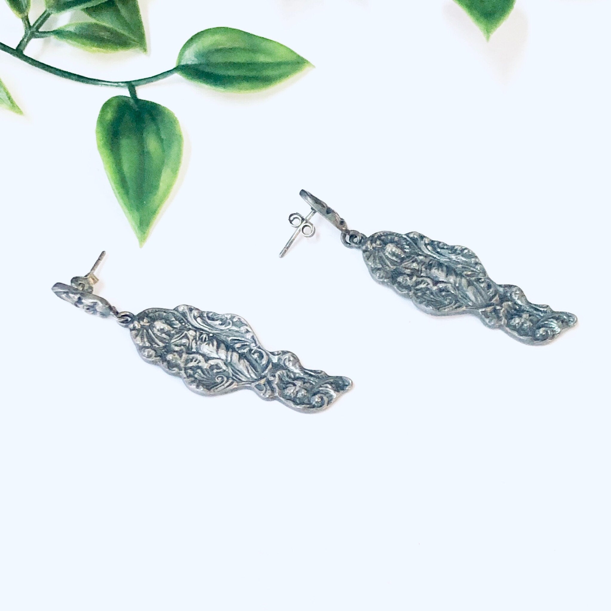 Vintage Earrings, Silver Earrings, Figural Jewelry, Art Nouveau Style, Lady Earrings, Unique Jewelry, Dangle Earrings, Vintage Jewelry, 925