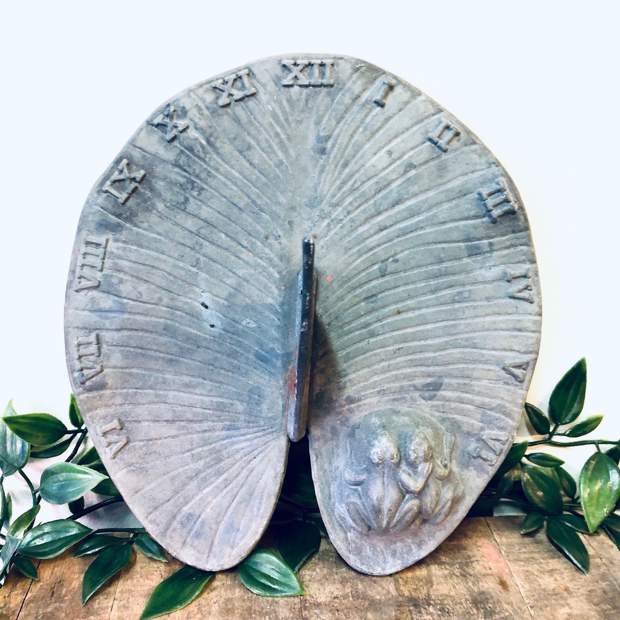 Vintage Sundial, Garden Sundial, Iron Sundial, Frog Sundial, Lily Pad Decor, Gardening Decor, Vintage Home Decor, Unique Sundial, Metal