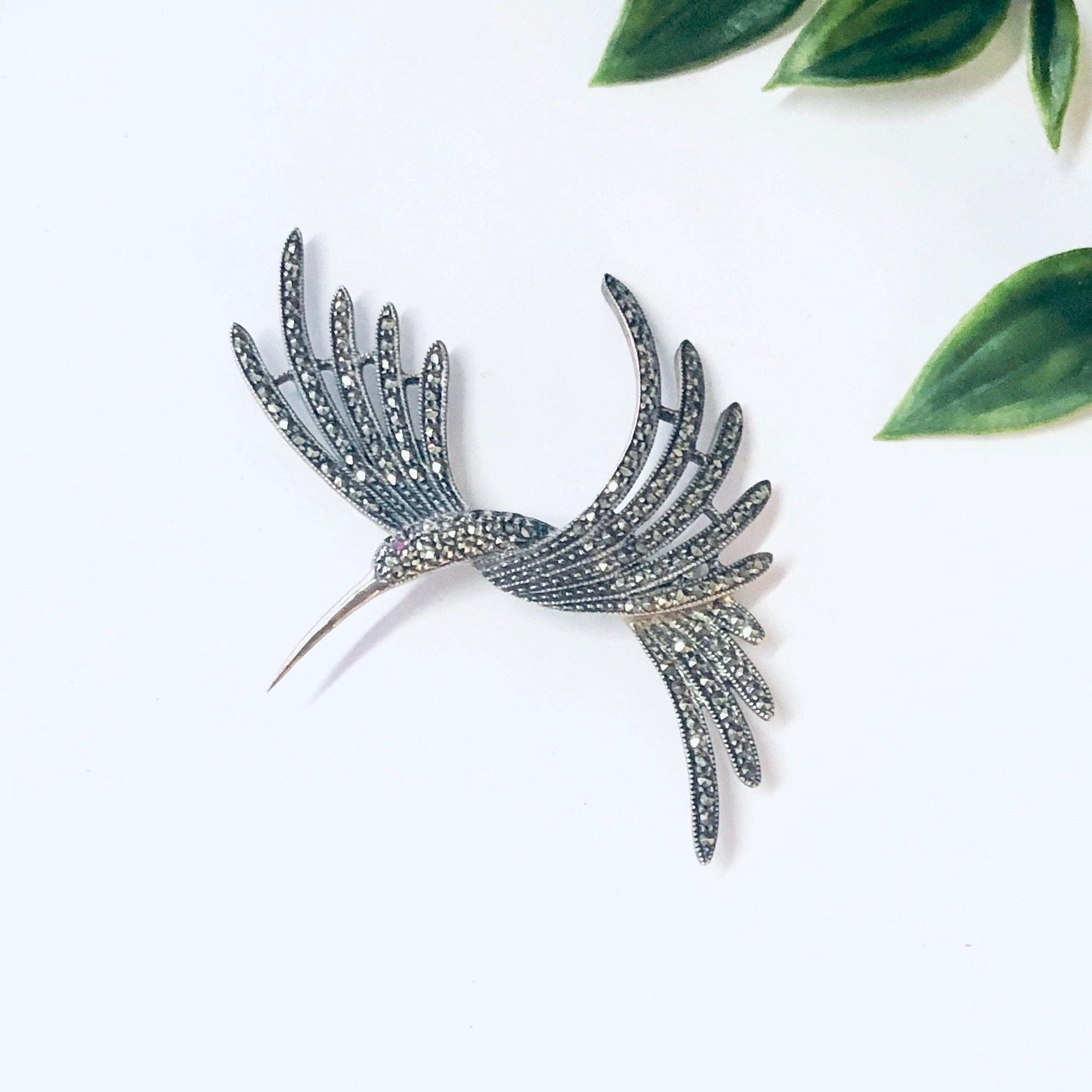 Vintage Brooch, Bird Pin, Marcasite Brooch, Vintager Jewelry, Unique Pin, Large Bird Pin, Bird Jewelry, Marcasite Jewelry, Silver Pin, 925