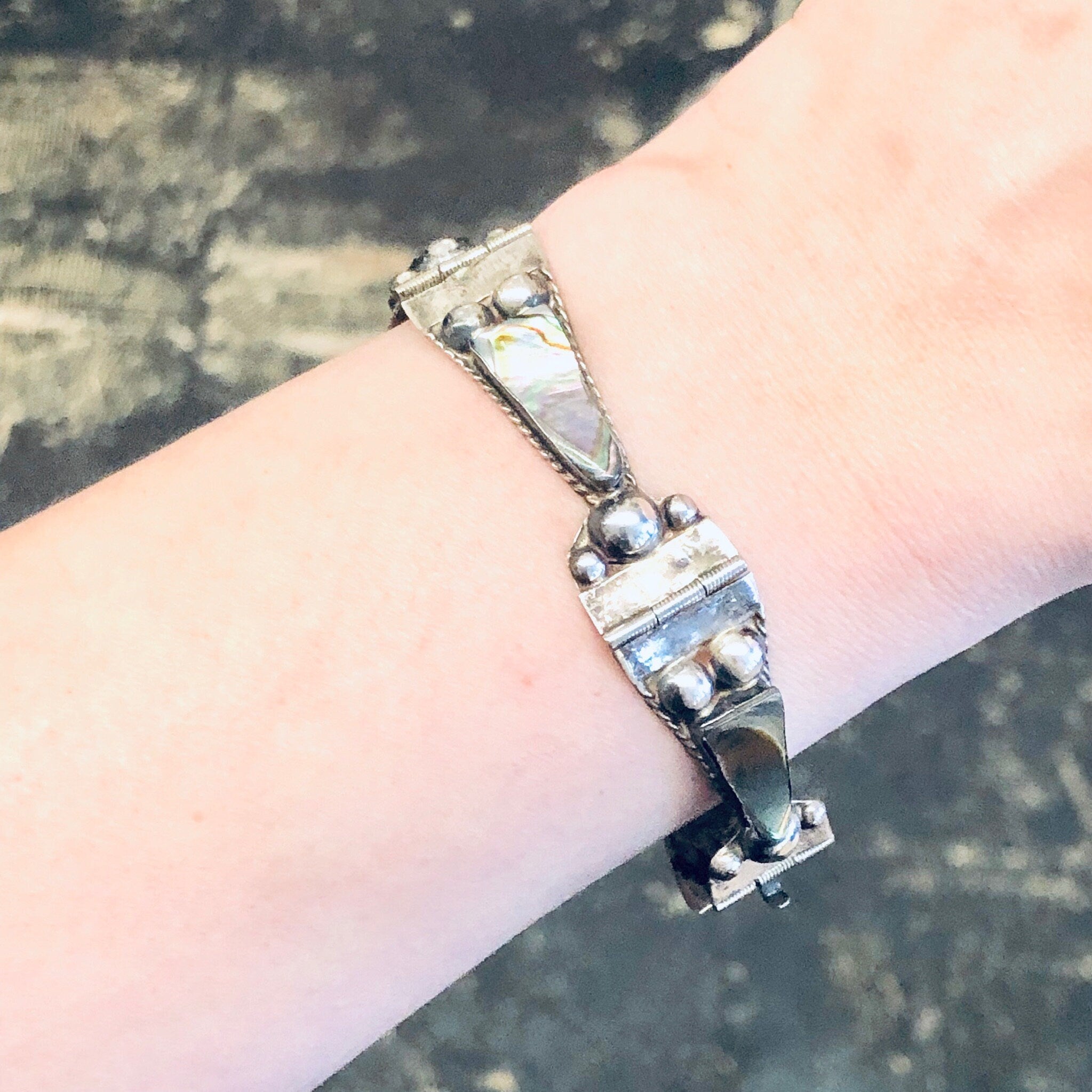 Vintage Bracelet, Link Bracelet, Abalone Jewelry, Abalone Bracelet, Vintage Jewelry, Silver Bracelet, Unique Jewelry, Shell Bracelet, 925