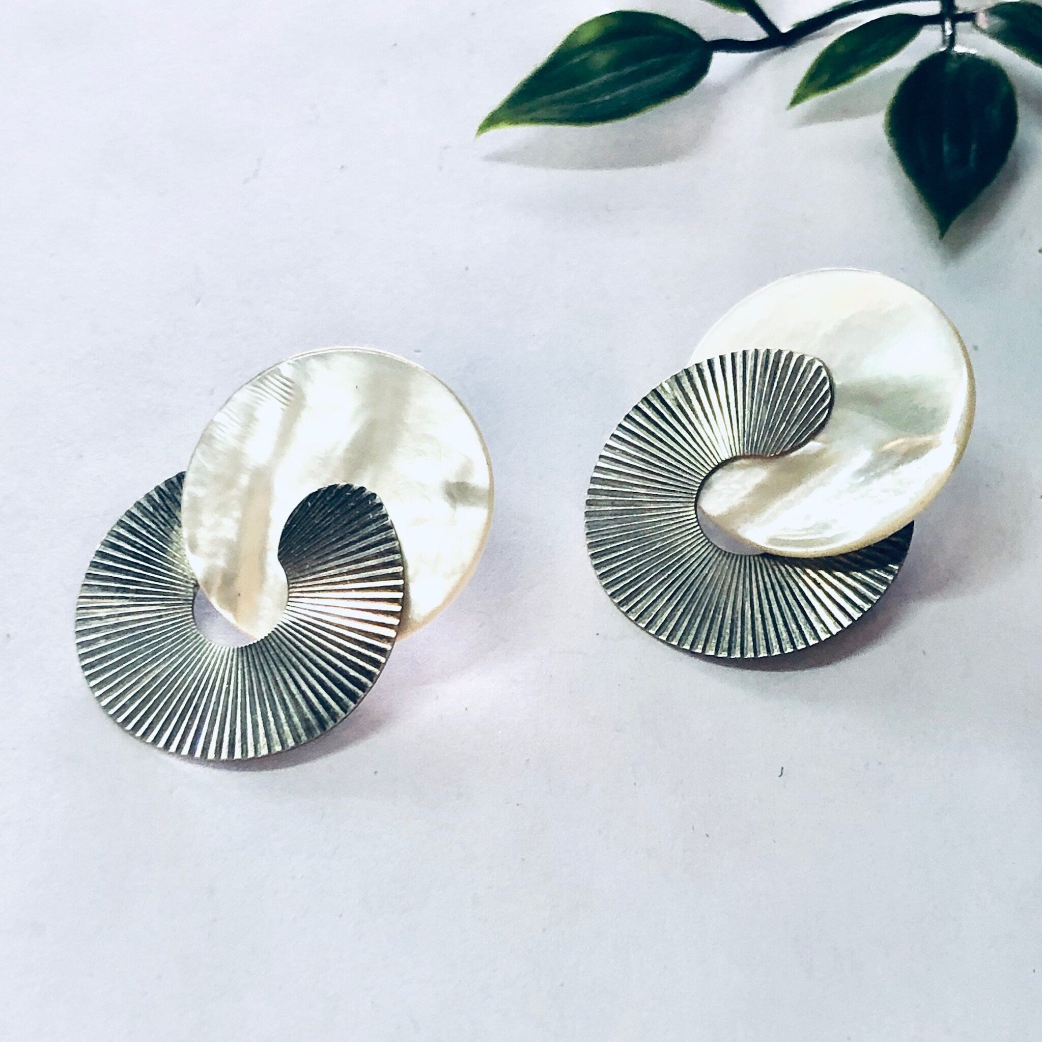 Vintage Earrings, Silver Earrings, Mother of Pearl, Dangle Earrings, Unique Jewelry, Retro Earrings, Pierced Ears, Statement Jewelry, 925