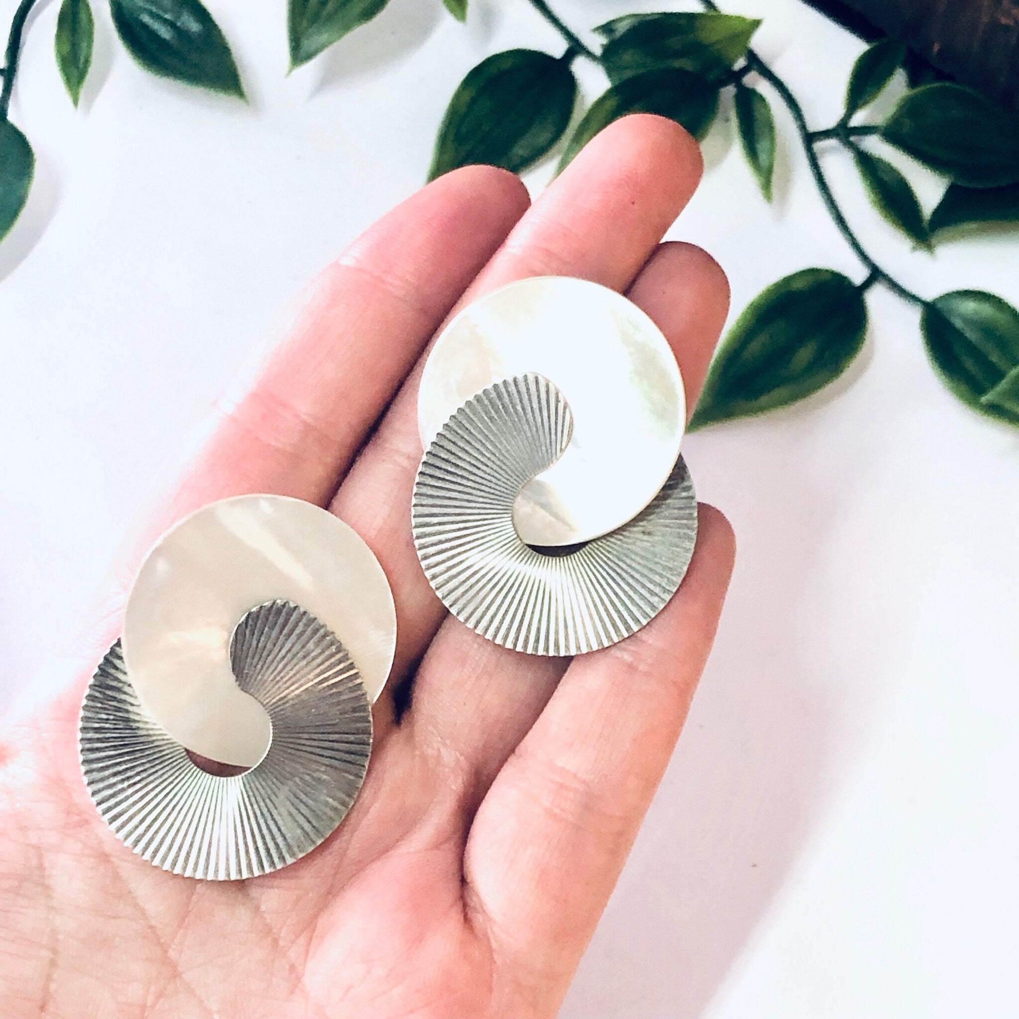 Vintage Earrings, Silver Earrings, Mother of Pearl, Dangle Earrings, Unique Jewelry, Retro Earrings, Pierced Ears, Statement Jewelry, 925