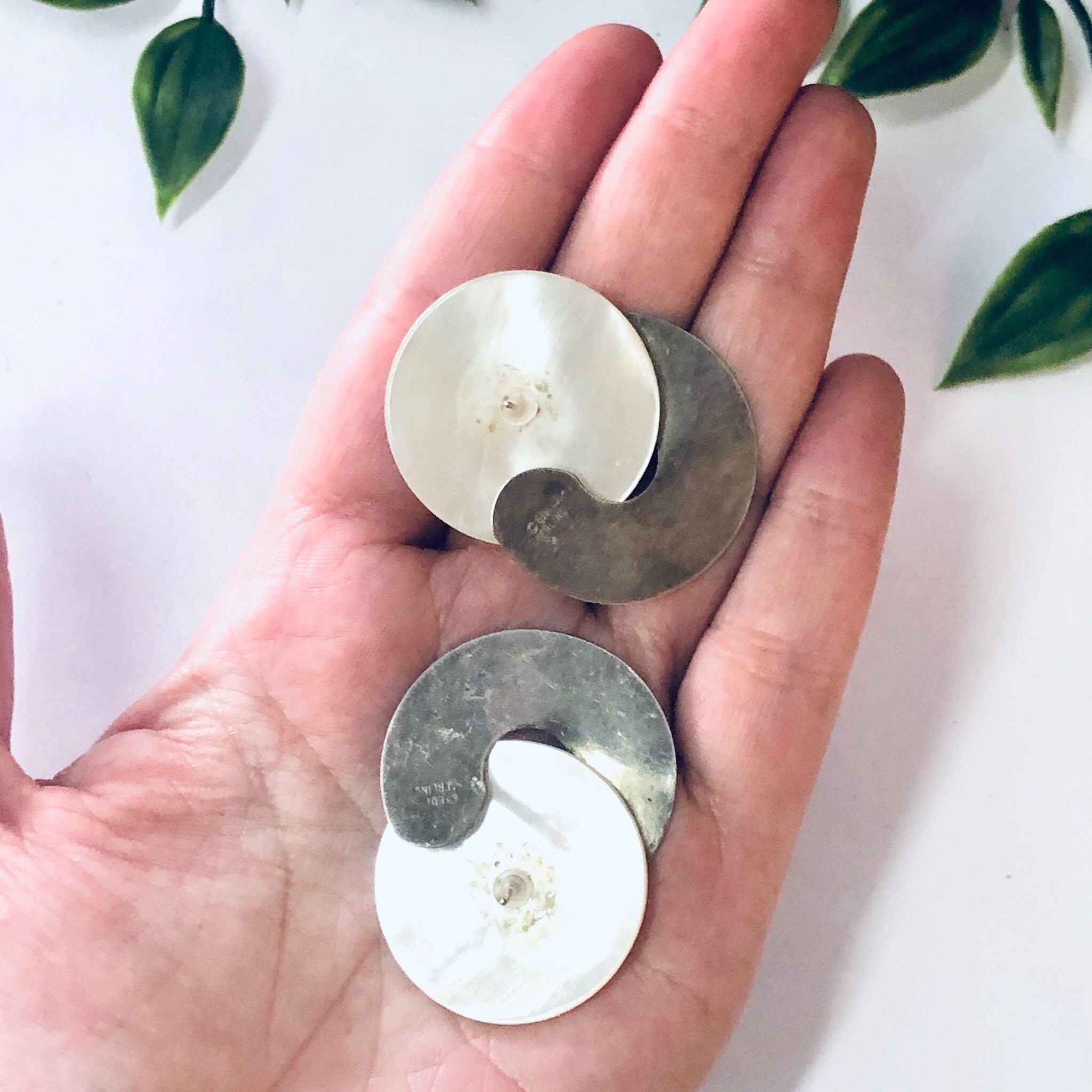 Vintage Earrings, Silver Earrings, Mother of Pearl, Dangle Earrings, Unique Jewelry, Retro Earrings, Pierced Ears, Statement Jewelry, 925