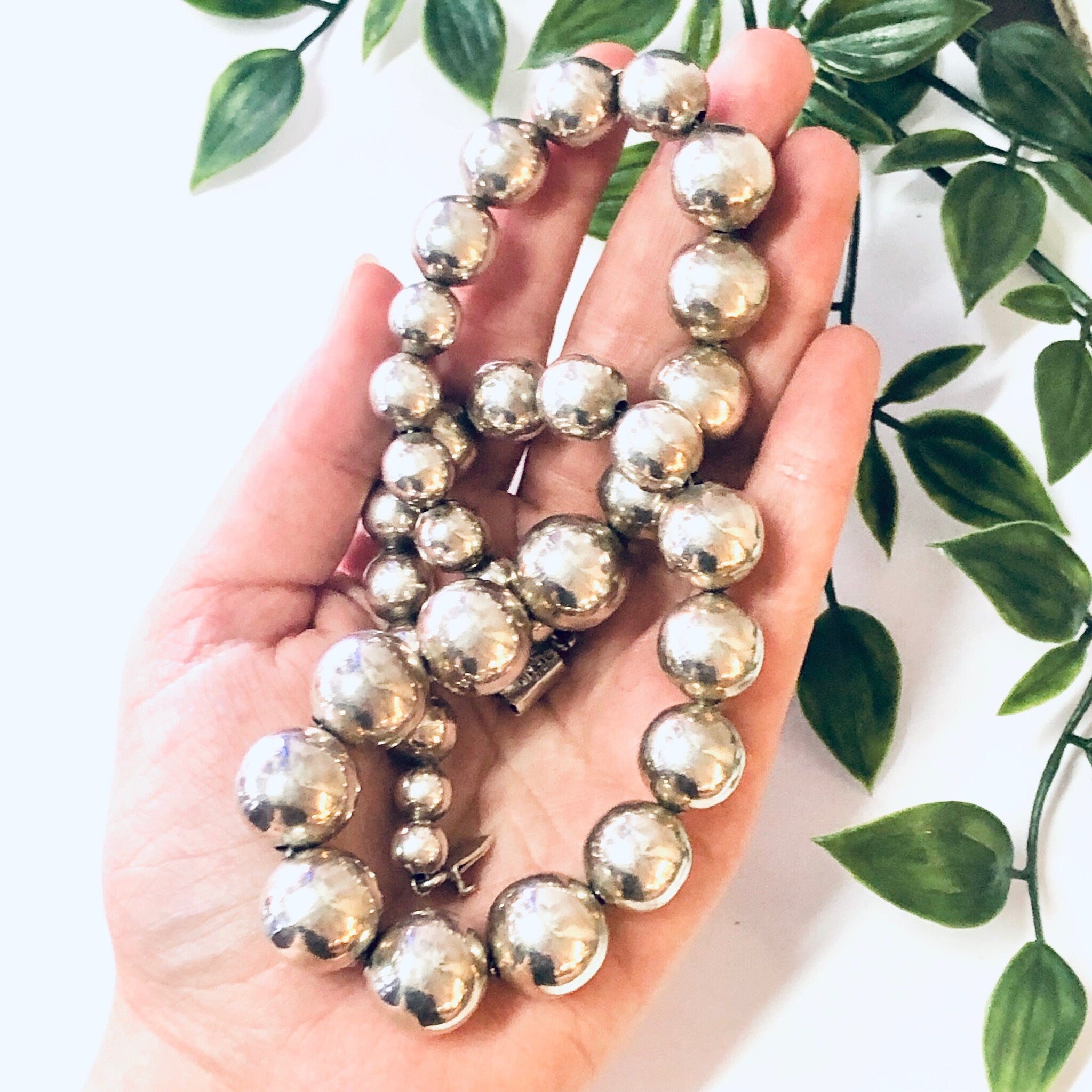 Vintage Necklace, Silver Necklace, Silver Beads, Hollow Silver Beads, Statement Jewelry, Unique Necklace, Large Beads, Beaded Jewelry, 925