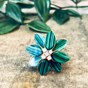 Vintage Ring, Gold Ring, Malachite Ring, 14K Gold Ring, Green Malachite, Diamond Ring, Flower Ring, Malachite Flower, Diamond, Gold, Small