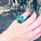 Vintage Ring, Gold Ring, Malachite Ring, 14K Gold Ring, Green Malachite, Diamond Ring, Flower Ring, Malachite Flower, Diamond, Gold, Small