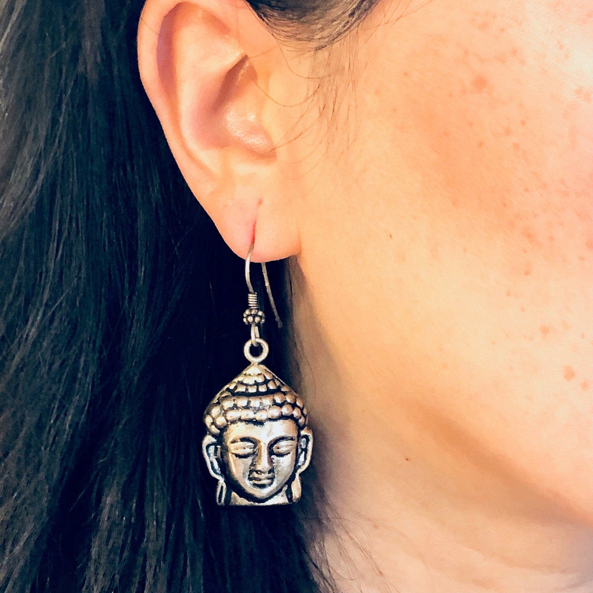 Vintage Earrings, Dangle Earrings, Statement Jewelry, Vintage Jewelry, Head Earrings, Goddess Jewelry, Face Earrings, Pierced Ears, Buddha