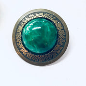 Vintage Earrings, Stud Earrings, Green Jewelry, Round Earrings, Large Earrings, Statement Jewelry, Brass Toned Earrings, Vintage Jewelry,