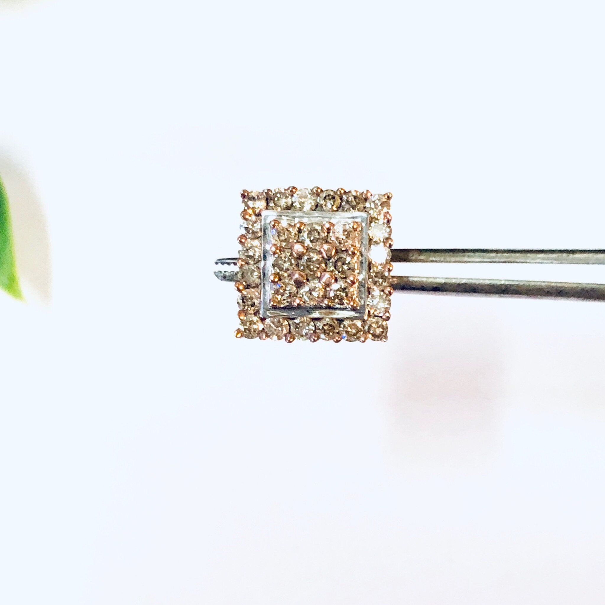 Vintage Earrings, Diamond Earrings, Diamond Cluster Earrings, 10K Gold Earrings, Gold Jewelry, Art Deco style, Diamond Jewelry, Square Studs