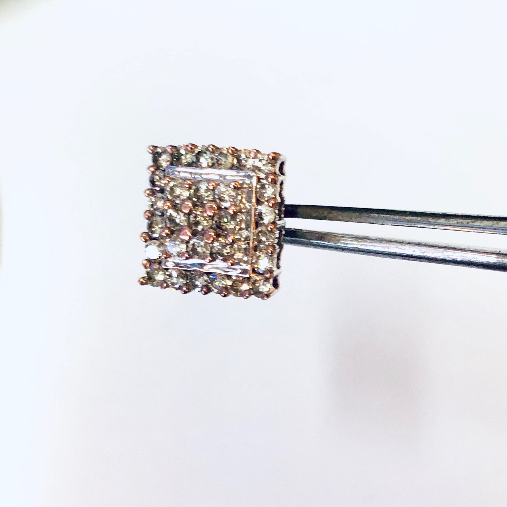 Vintage Earrings, Diamond Earrings, Diamond Cluster Earrings, 10K Gold Earrings, Gold Jewelry, Art Deco style, Diamond Jewelry, Square Studs