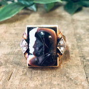 Vintage Gold Ring, 10K Gold Ring, Large Ring, Mens Jewelry, Cameo Ring, Cameo Jewelry, Vintage Jewelry, Diamond Ring, Brown Cameo, Gold