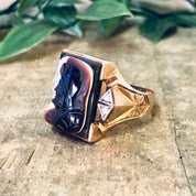 Vintage Gold Ring, 10K Gold Ring, Large Ring, Mens Jewelry, Cameo Ring, Cameo Jewelry, Vintage Jewelry, Diamond Ring, Brown Cameo, Gold