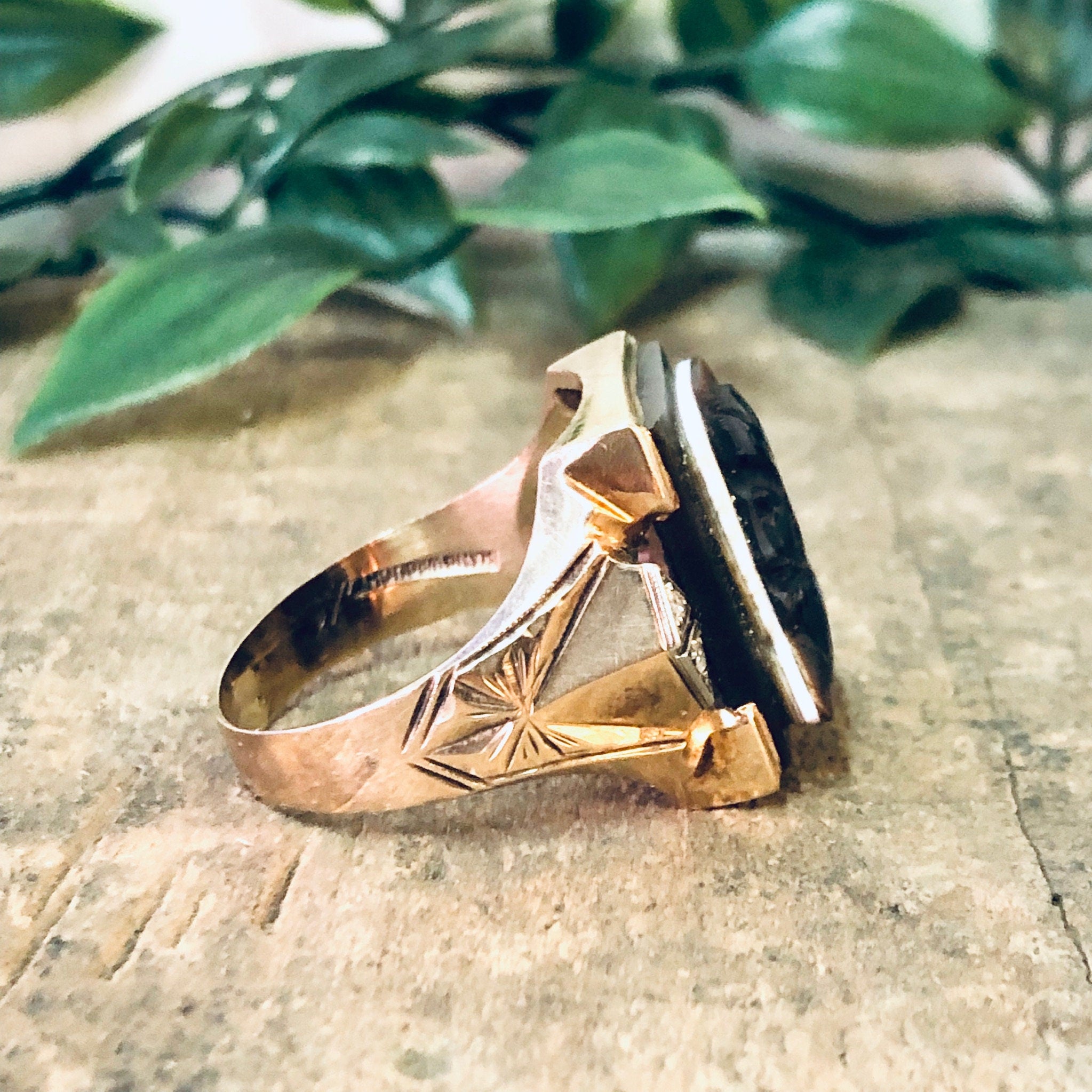 Vintage Gold Ring, 10K Gold Ring, Large Ring, Mens Jewelry, Cameo Ring, Cameo Jewelry, Vintage Jewelry, Diamond Ring, Brown Cameo, Gold