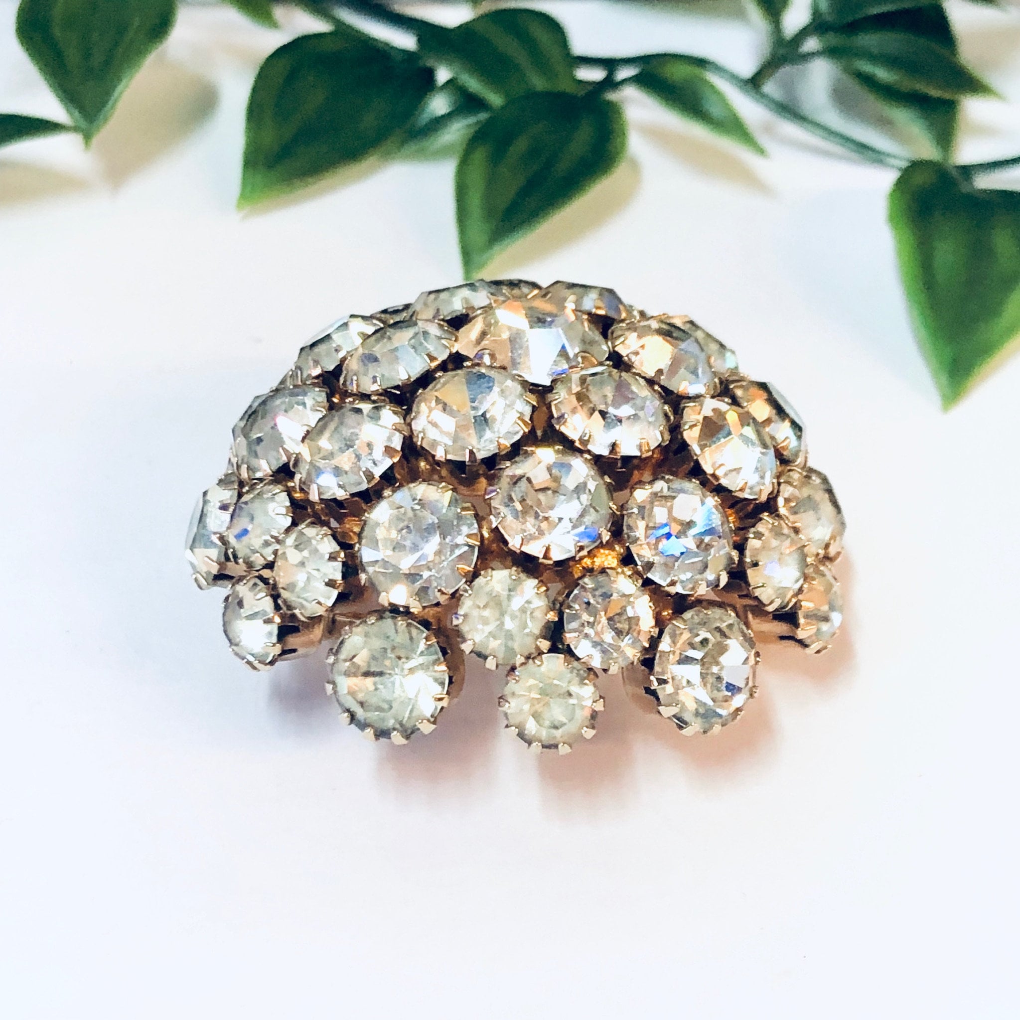 Vintage Brooch, Rhinestone Brooch, Dome Pin, Vintage Pin, Rhinestone Pin, Vintage Jewelry, Unique Jewelry, Round Brooch, Statement Jewelry