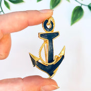 Vintage Brooch, Anchor Brooch, Anchor Pin, Sailor Jewelry, Vintage Jewelry, Blue Brooch, Gold Toned Pin, Costume jEwelry, Rope Brooch, Blue