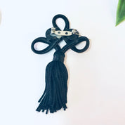 Vintage Brooch, Tassel Brooch, Tassel Jewelry, Black Tassel, Vintage Pin, Black Brooch, Dangle Brooch, Unique Jewelry, Knotted Pin, Black